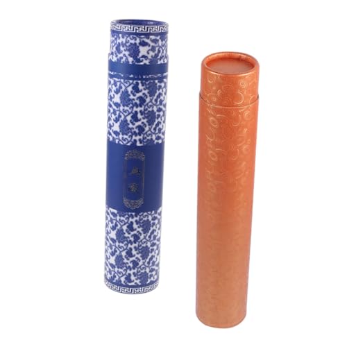 DOITOOL 2個 画筒字画盒 書道巻物収納チューブ 対応 丈夫な厚手設計 絵画保存用 青花瓷 金色装飾付き