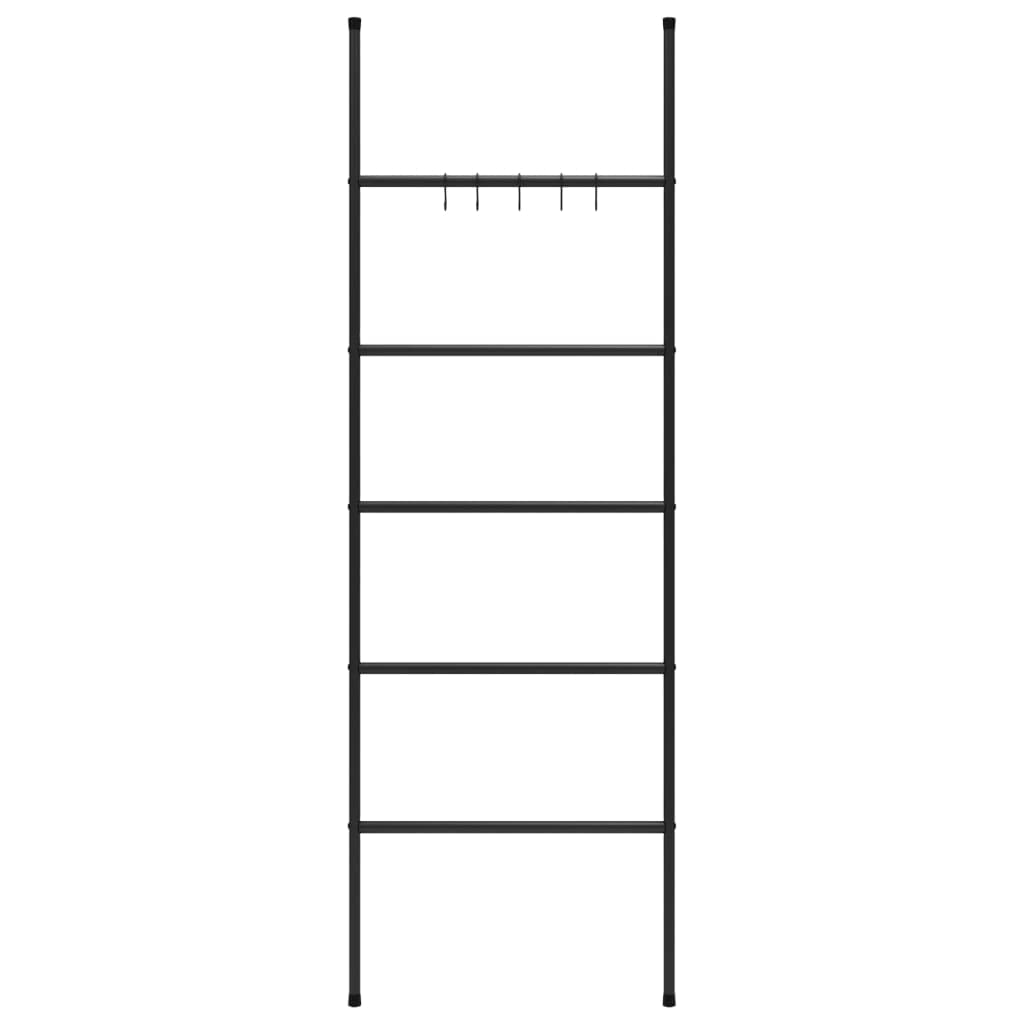 Handtuchleiter mit 5 Ebenen Schwarz 58x175 cm Eisen freistehend Wandmontage platzsparend Badezimmer, Schlafzimmer, Flur, Wäschetrockner, rostfrei, selbstklebend, flexibel, robust