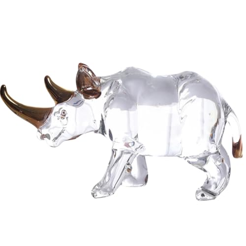 HOMSFOU Figurine de Rhinocéros en Cristal Décorative, Ornement Miniature Translucide pour Bureau et Maison, Sculpture de Rhinocéros Fond Plat, Décoration...