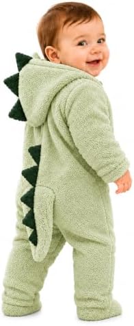 Macacão Dinossauro Bebê Plush Quentinho com Zíper e Capuz Forrado...