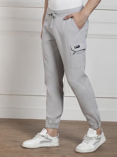 Image of Dennis Lingo Mens Cotton Lycra Solid Mid Rise Regular Fit Stretchable Cargo Joggers