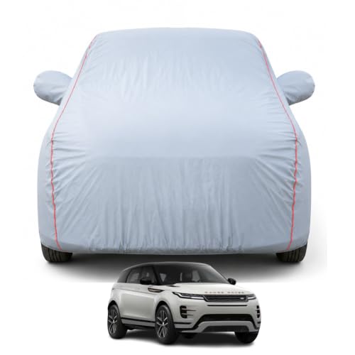 Image of Car Cover for Range Rover Evoque 100% Waterproof Premium Full Body Cover with Mirror Pockets, Triple Stitched, Bottom Elastic, UV, Dust & Scratch Protection, Belt & Buckle (Dark Grey)