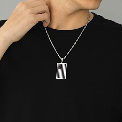 U7 Men 4Th Of July Jewelry Stainless Steel America Star Pendant Silver Black Enamel American Flag Necklace thumb #4
