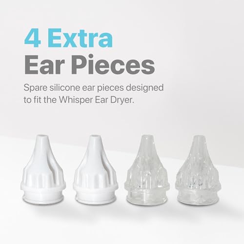 Whisper Ear Pieces | USA | 4 Replacement Ear Pieces for The Whisper Ear Dryer + Storage Case | Combat Annoying Swimmers Ear & Remove Stuck Water from Ears with Warm Gentle Air