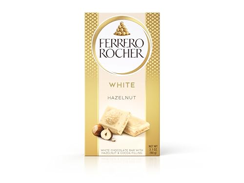 Ferrero Rocher White Chocolate Bar, Movie Night Snacks, Chocolate Gift with Crunchy Whole Hazelnut and Cocoa Filling, 90g