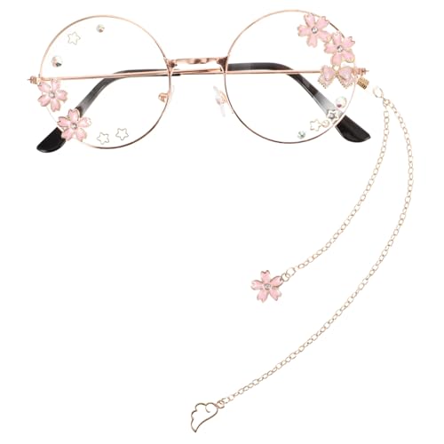 MUCKLILY Kawaii Eyeglasses with Chain for Adults Cosplay Party Accessories Cute Eyewear for Women Lightweight Comfortable Frames Stylish Glasses for Fun Events