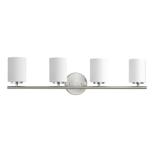 Image of Progress Lighting 4-Light Etched White Glass Modern Bath Vanity Light, Replay Collection, Brushed Nickel (P2160-09)