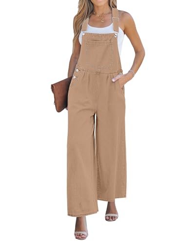 Image of luvamia Denim Overalls for Women Wide Leg One Piece Jean Jumpsuits Fashion Baggy Bib Overall Loose Fit Pleated Pockets