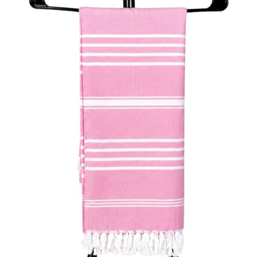 Image of Ultrasoft Bamboo Bath Towel for Travel, Gym & Beach | Quick Dry, Compact & Lightweight | Turkish Striped Satin Weave | Pink | 63x33 Inch | 210 GSM