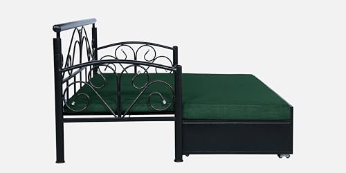 Image of 3 Seater Metal Sofa Cum Bed with Hydraulic Storage | Sofa Set for Living Room, Bedroom, Guest Room| Queen Size Convertible Sofa Bed | Comfortable Seating Sofa Peacock & Black