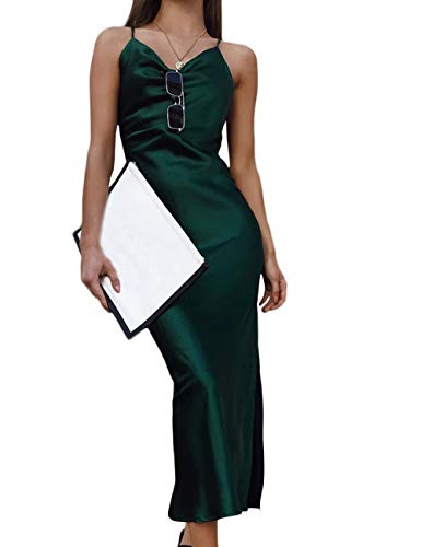 Xxxiticat 17411 Women'S Sleeveless Spaghetti Strap Satin Dress Cocktail Beach Evening Party Cowl Neck Dot Leopard Midi Dresses thumb #2