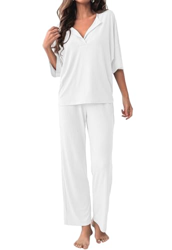 COSSEN Women’s 2 piece Lounge Set Ribbed Knit...