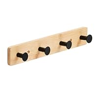 Alex Nash Bamboo Coat Rack - Wall Mounted Coat Hooks with 4 Metal Pegs - Heavy-Duty Wooden Clothes Hook Rail for Hallway, Bedroom, Bathroom with Fixings Included - Black/White, 1/2/4 Pack (1, Black)