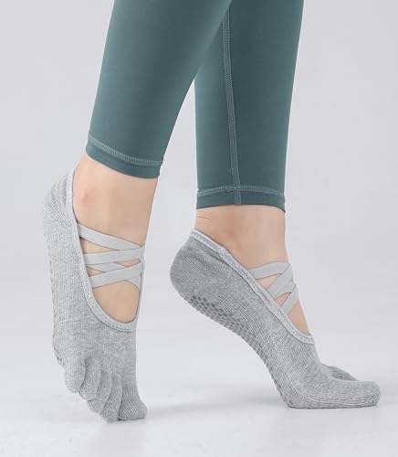 Image of SPENCIAL'S Women Non Slip Yoga Socks With Grips,Cotton Pilates Sports Athletic Dance Short Socks for Girls Ballet Pratice