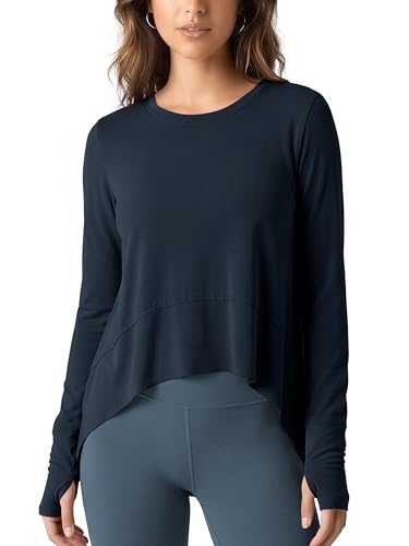 Image of ODODOS Soft Modal Long Sleeve Crop Top for Women with Thumb Hole Athletic Gym Workout Cropped Yoga Shirts