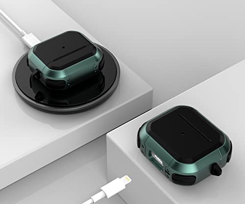 Image of PEFKO PSS121 AirPods Pro Soft Silicone Protective Case 3D Design Shockproof Case Cover with Anti-Lost Metal Keyring Compatible for Apple AirPods Pro (Black & Green [ Armour ])