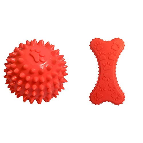 Juguetes Para Perro, Pet Products Fancy Pets Juguete d Pelota de Caucho Spiny para Perro + Juguete Mordedera de Hueso de Caucho con Huellas para Perro
