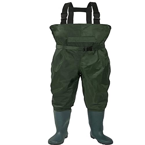 Sport Tent-Wathose wasserdichte Anglerhose bis Brust Waders verschleißfest Nylon-PVC Watstiefel Teichhose Größe wählbar 38-47 mit eingearbeiteten Stiefeln (46)