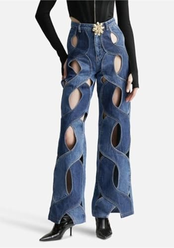 NRTHYE Criss Cross Hollow Out Jeans for Women Casual Straight Leg Denim Pants Streetwear3