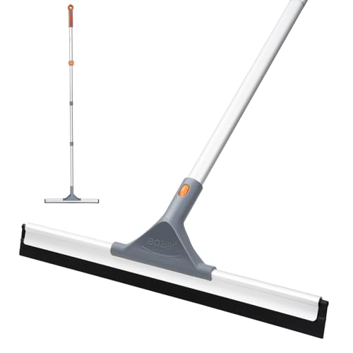 Eazer Floor Squeegee Broom: Heavy Duty Scrubber with Extendable 60'' Aluminum Pole and Rubber Blade for Kitchen, Swimming Pool, Concrete Floors,Shower,Tiles,Garages,Windows,Glass,Pet Hair Removal