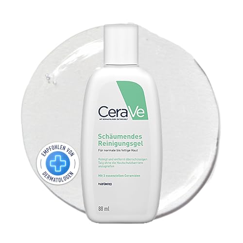 CeraVe Schäumendes Reinigungsgel, Sanftes Waschgel zum Entfernen von Verschmutzungen, Talg und Makeup, Feuchtigkeitsspendend, mit Niacinamid, Hyaluron und Ceramiden, 88 ml
