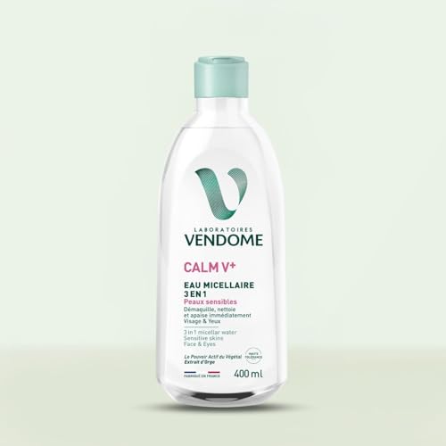 LABORATOIRES VENDÔME - CALM V+ - Eau Micellaire 3 En 1 - Visage & Yeux - Démaquille, Nettoie & Apaise Immédiatement - Haute Tolérance - Enrichi En Extrait D'Orge - Peaux Sensibles - 50ml