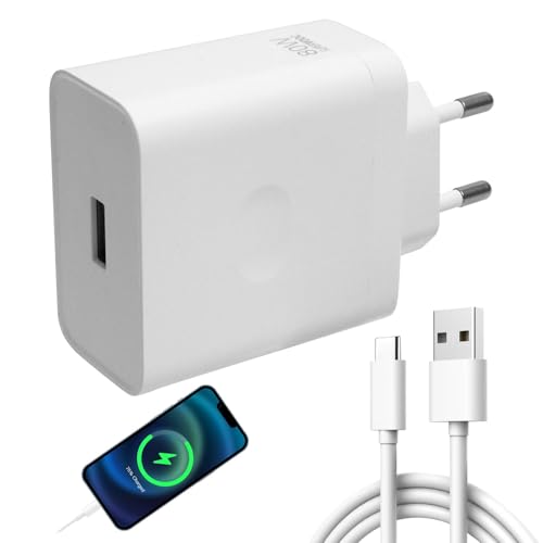 80W Caricabatterie USB-C per Oppo Super-VOOC, caricabatterie super-vooc con cavo USB-A a C per Oppo Find X7/X6/X5/X3/Reno 11/10/8/7/6 per OnePlus 11/10T Nord 2T/10 Pro per Realme GT/9 Pro