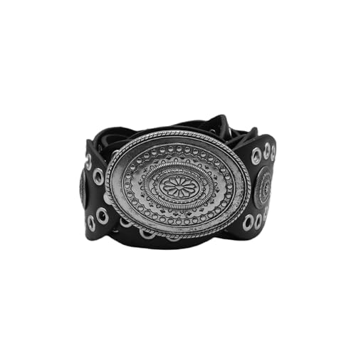 Wide Disc Belt for Women Hollow Leather Round Waist Belt Boho Disk Concho Cowgirl Waist Belt for Jeans Dresses 7