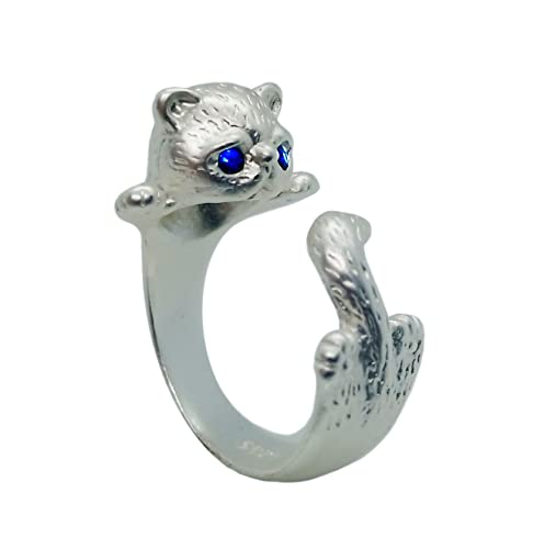 Anillo ajustable en forma de gato con ojos brillantes vintage punk para mujeres anillos para fiestas y regalos Cover
