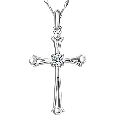 Cutesmile Fashion Jewelry 925 Sterling Silver Inlaid Crystal Cubic Zirconia Cross Pendant Necklace Cover