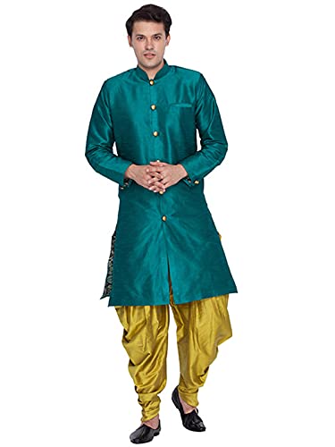 Elina fashion Men's Indian Banglori Silk Kurta Pajama Stitched Readymade Set Diwali Puja Traditional Wear