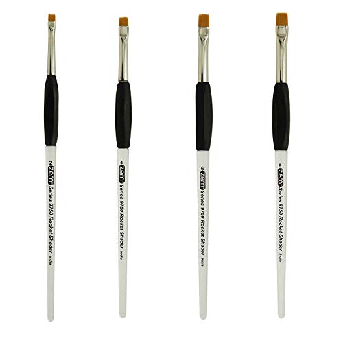 Zem Brush Rocket Gel Grip Ergonomic Handle Short Shader / Bright Artist Brush Set Sizes 2,4,6,8 #TOP14