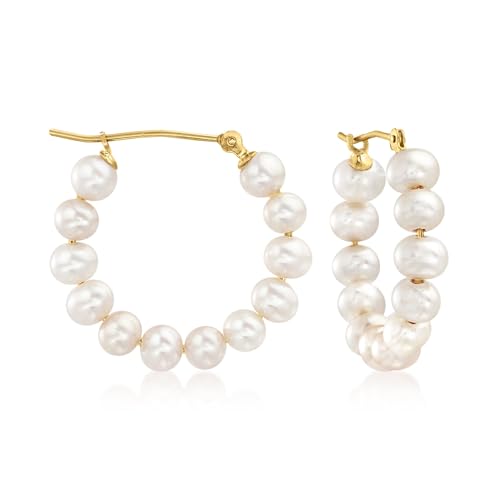 Ross-Simons 4-5mm Cultured Pearl Hoop Earrings in 14kt Yellow Gold - Main Image