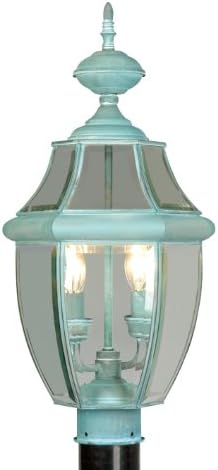 Livex Lighting 2254-06 Out of doors Submit with Clear Beveled Glass Shades, Verdigris
