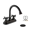 KirlystonE Oil-Rubbed-Bronze Bathroom Sink Faucet, Bronze 4" Centerset Vanity Faucet with Cross Handles KirlystonE Oil-Rubbed-Bronze Bathroom Sink Faucet, Bronze 4" Centerset Vanity Faucet with Cross Handles