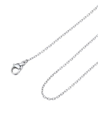 FOCALOOK Collier Chaîne Argent Forçat Femme Acier Inoxydable, Chaîne Maille Fine de 1,4mm pour Pendentif, 50cm Thin Rolo Chain Bijou Cadeau Avec Boîte