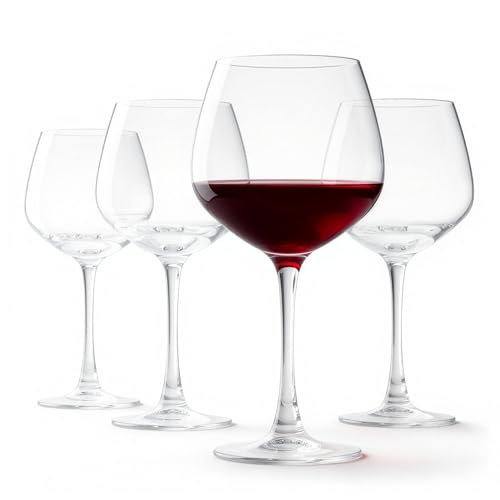 Amazon Basics Stemmed Red Wine Glasses, 20 oz., Dishwasher-Safe, 4-Piece Set