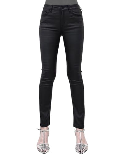 VERVET by Flying Monkey Stretch Jet Black Glossy Coated Skinny Jeans Mid-Rise