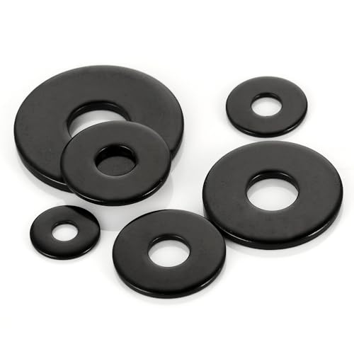 50 PCS M5 Stainless Flat Washers, 14.7mm Outer Diameter, 18-8 (304) Stainless Steel Metal Washers for Screws and Bolts, Black Finish