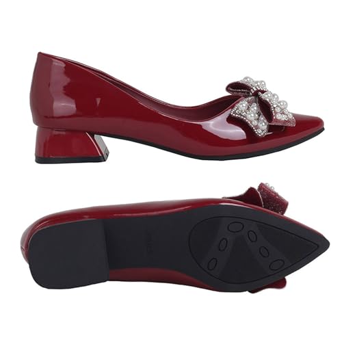 Image of Women's Pumps Low Chunky Block Heel Rhinestone Closed Pointed Toe Comfortable Slip on Work Dress Shoes for Office