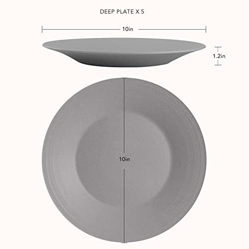 Image of 10inch 5pcs Dishwasher Microwave Safe Wheat Straw Plates, Lightweight Reusable Unbreakable Dinner Plates, BPA Free for Kids Adults, Grey