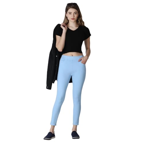Image of 4Flies Women's Denim Lycra Jeggings - Stretchable Slim Fit Ankle-Length Pants for Casual, Office & Travel Wear - Stylish & Comfortable