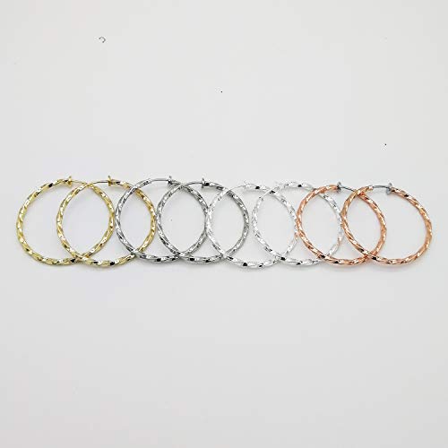 LAXPICOL Twisted Clip On Earrings 4PCS Different Color Gold Silver Black Rose 1.18IN .57IN .96IN .36IN Stainless Hoop Earrings Clip On Earrings for Women No Piercing3