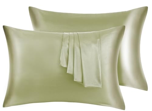 Victivic 100% Silk Pillow Cases 2 Pack, Mulberry Silk Pillowcase for Hair and Skin with Hidden Zipper, Soft Breathable Smooth Cooling Silk Pillowcase for Sleeping Women (Sage Green, King)