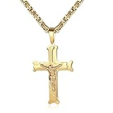 WYOERN Collares con colgante de cruz de Jesús para hombre, color dorado, cadenas de acero inoxidable para hombres, collares de joyería, Ágata