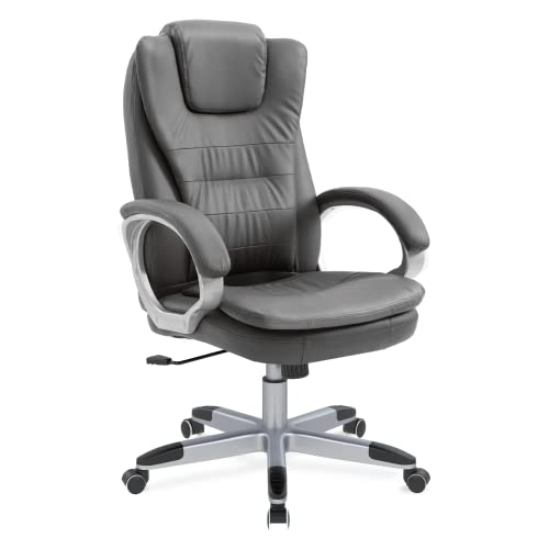 HLFURNIEU Fauteuil de Bureau Confortable Siège Gaming Pivotant Hauteur Réglable Siege de Bureau Chaise Bureau Ergonomique avec Accoudoirs, Large Coussin et Roues Silencieuses Gris