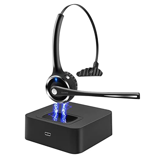 Golvery Bluetooth Headset with Mic for Phone, Office Wireless On-Ear Headphones for Office Call Center PC Skype, Noise Cancelling Mic, 15 Hours Talking Time, 200 Hrs Standby, Multi-Point, Mute ON/Off