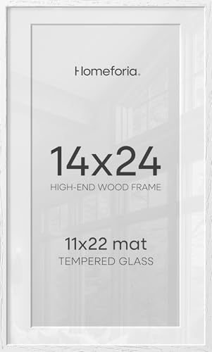 Image of Homeforia 14x24 White Picture Frame, High End Oak 14x24 White Wooden Poster Frames with Mat 11x22 for Print, 14 x 24 Wood Frame Matted to 11 x 22 Photo, 24x14 Frame, Tempered Glass, Wall Kit, Set of 2
