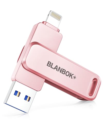 BLANBOK+ Apple MFi-zertifizierter USB Stick für Handy,3-in-1-Flash-Laufwerk für iPhone, iPad, Android & PC, Tragbarer Highspeed USB 3.0 Speicher,Fotos & Daten‑Backup Speicherstick (Rosa, 512, GB)