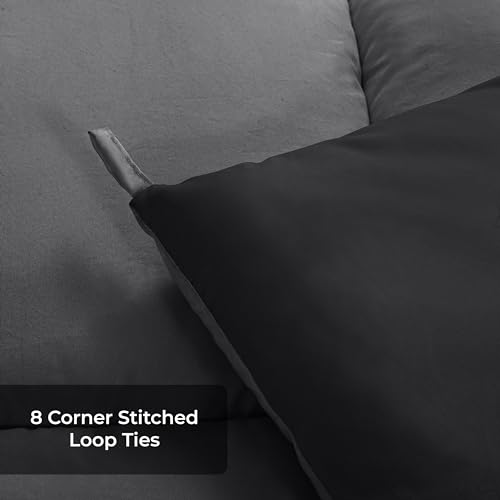 Image of ROYALE King Comforter - All Season Down Alternative Bedding Comforters- Lightweight Quilted Comforter with Corner Tabs- Soft Luxury Hotel Comforters- Box Stitched Duvet Insert (King, Black & Grey)